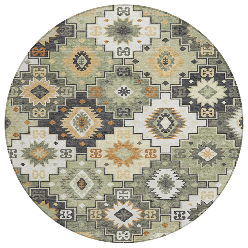 Machine Washable Indoor/Outdoor Chantille ACN2123 Fern 8 x 8 Round Rug