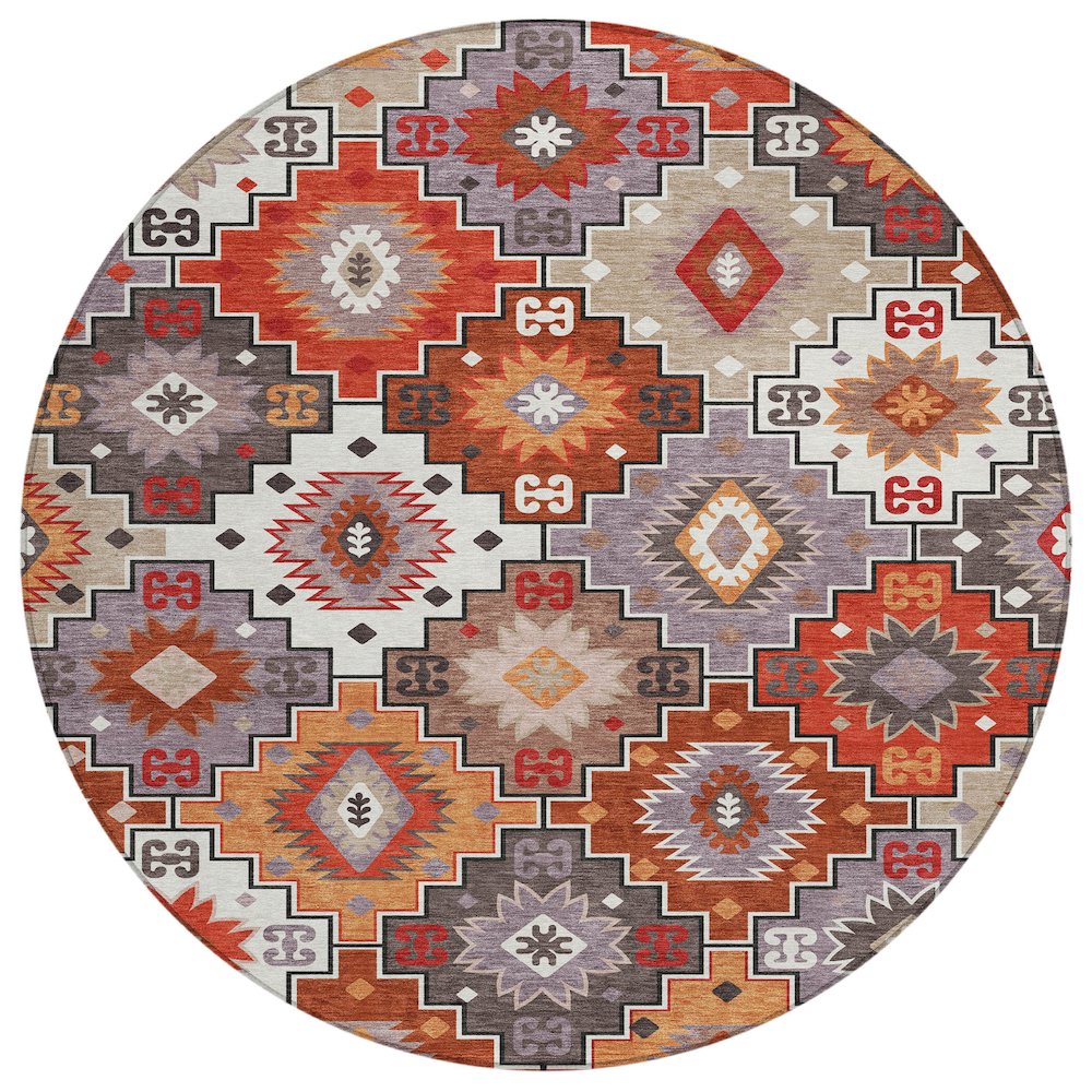 Machine Washable Indoor/Outdoor Chantille ACN2123 Paprika 8 x 8 Round Rug