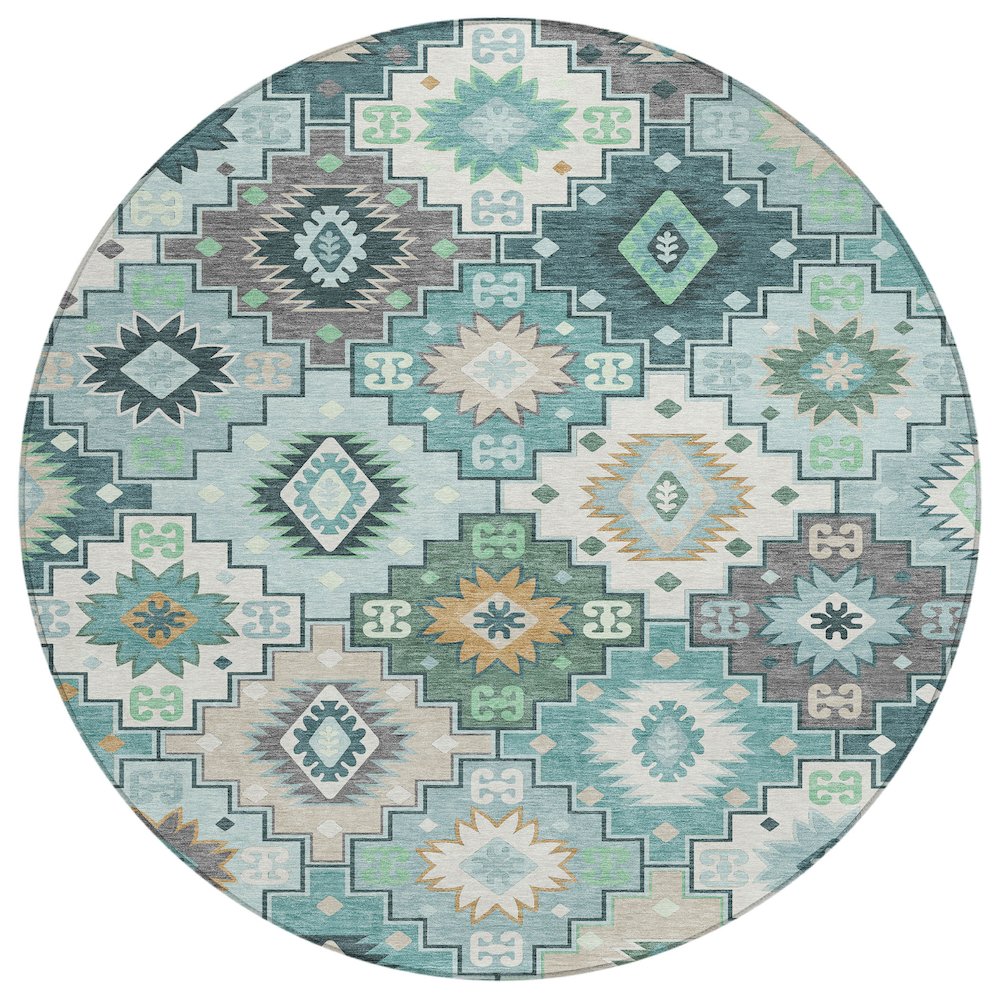 Machine Washable Indoor/Outdoor Chantille ACN2123 Teal 8 x 8 Round Rug