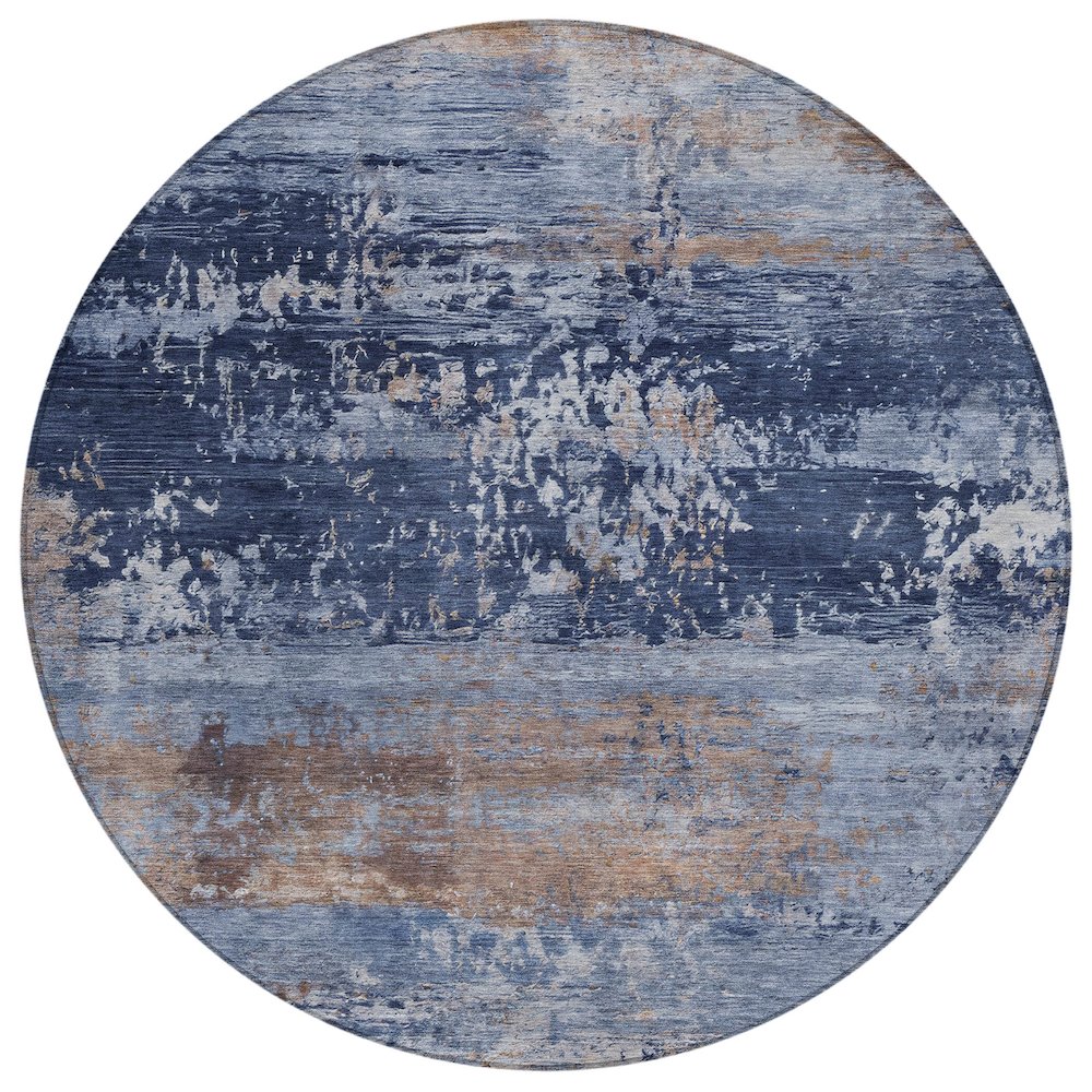 Machine Washable Indoor/Outdoor Chantille ACN2146 Blue 8 x 8 Round Rug