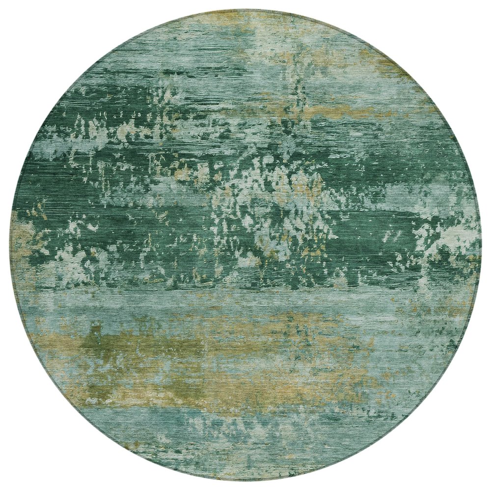 Machine Washable Indoor/Outdoor Chantille ACN2146 Green 8 x 8 Round Rug