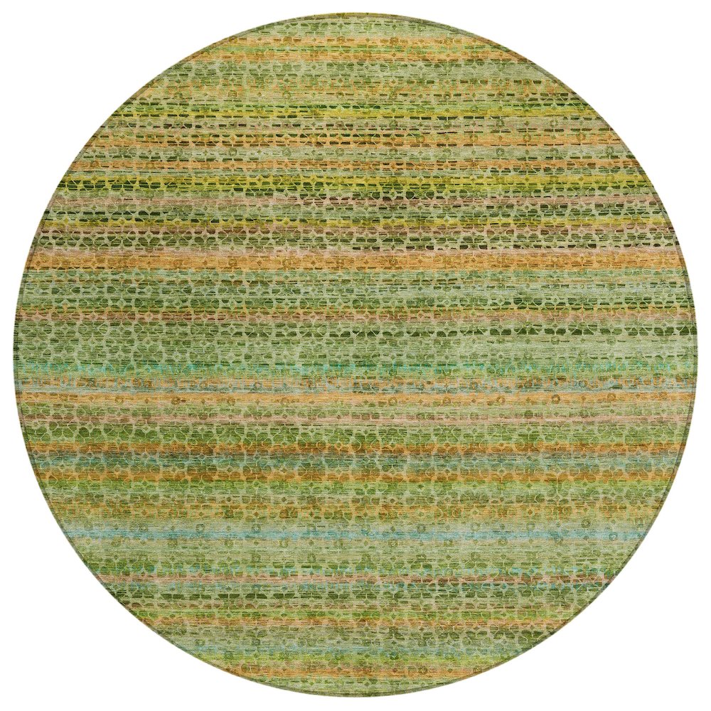 Machine Washable Indoor/Outdoor Chantille ACN2155 Green 8 x 8 Round Rug
