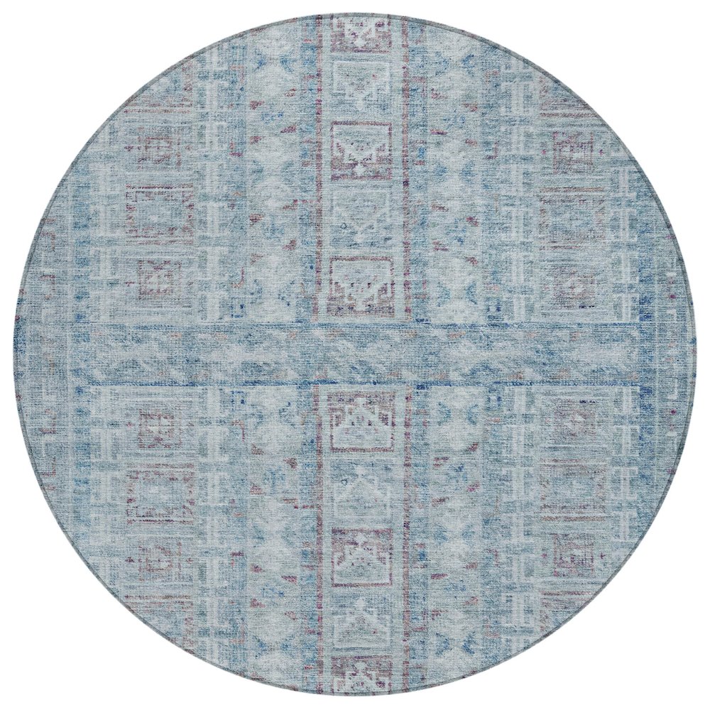 Machine Washable Indoor/Outdoor Chantille ACN2173 Blue 8 x 8 Round Rug