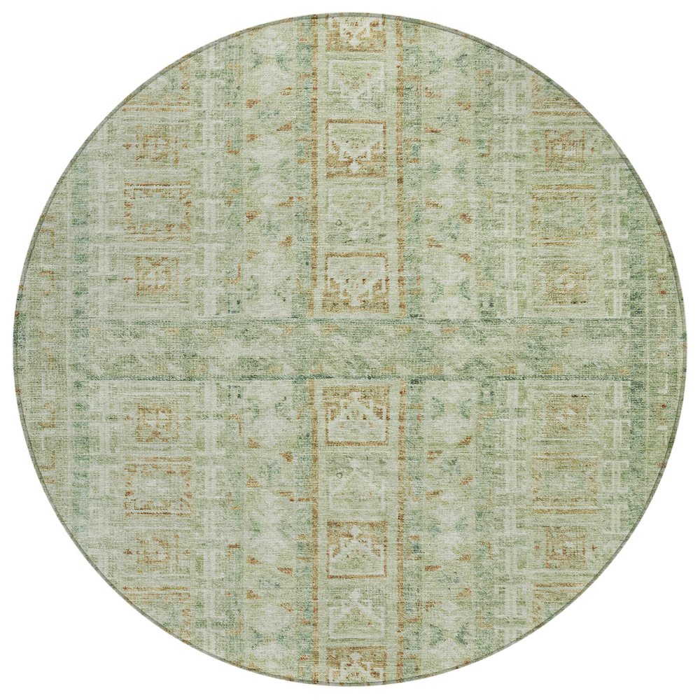Machine Washable Indoor/Outdoor Chantille ACN2173 Green 8 x 8 Round Rug