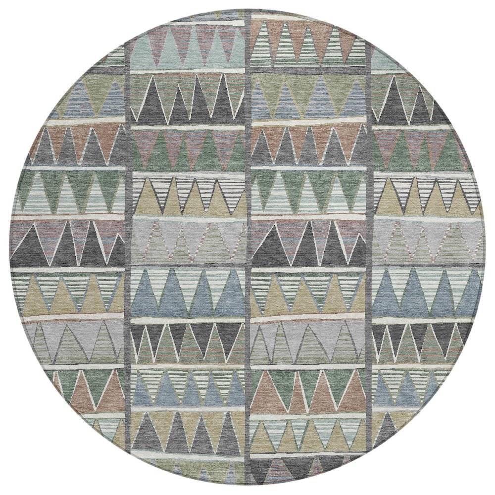 Machine Washable Indoor/Outdoor Chantille ACN2205 Gray 8 x 8 Round Rug
