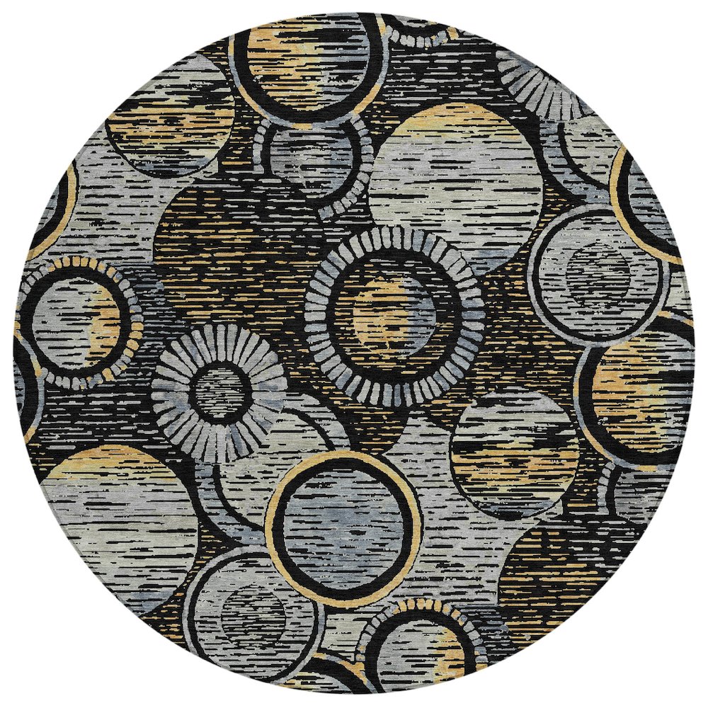 Machine Washable Indoor/Outdoor Chantille ACN2206 Black 8 x 8 Round Rug