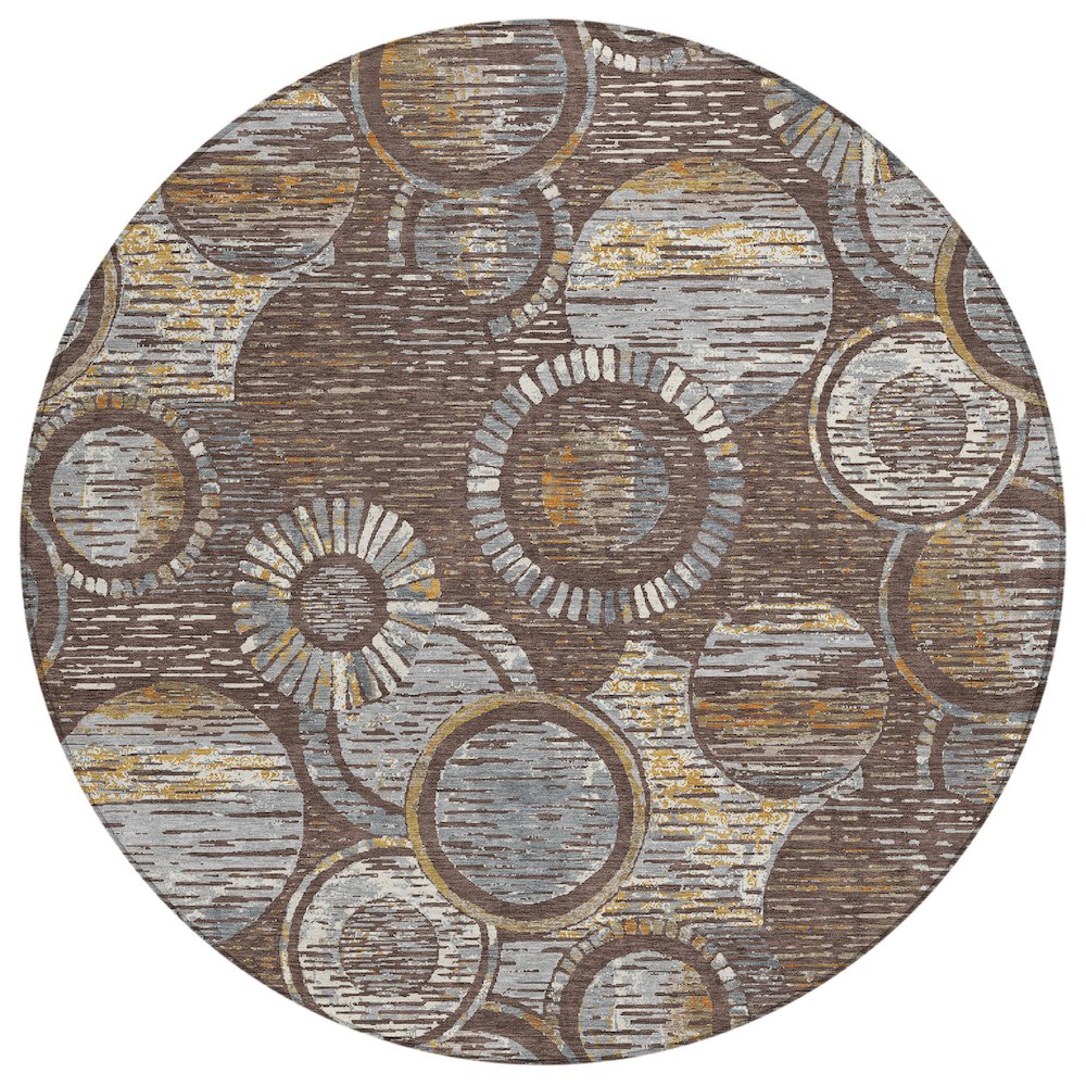 Machine Washable Indoor/Outdoor Chantille ACN2206 Fudge 8 x 8 Round Rug