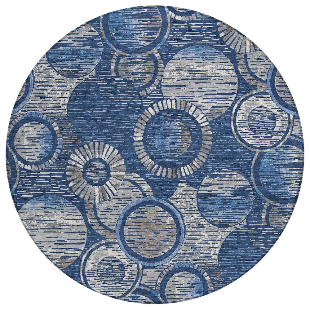 Machine Washable Indoor/Outdoor Chantille ACN2206 Navy 8 x 8 Round Rug