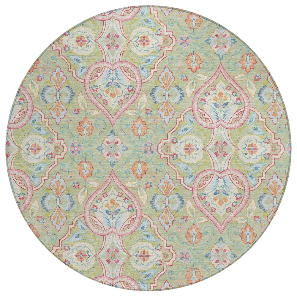 Machine Washable Indoor/Outdoor Chantille ACN2207 Aloe 8 x 8 Round Rug