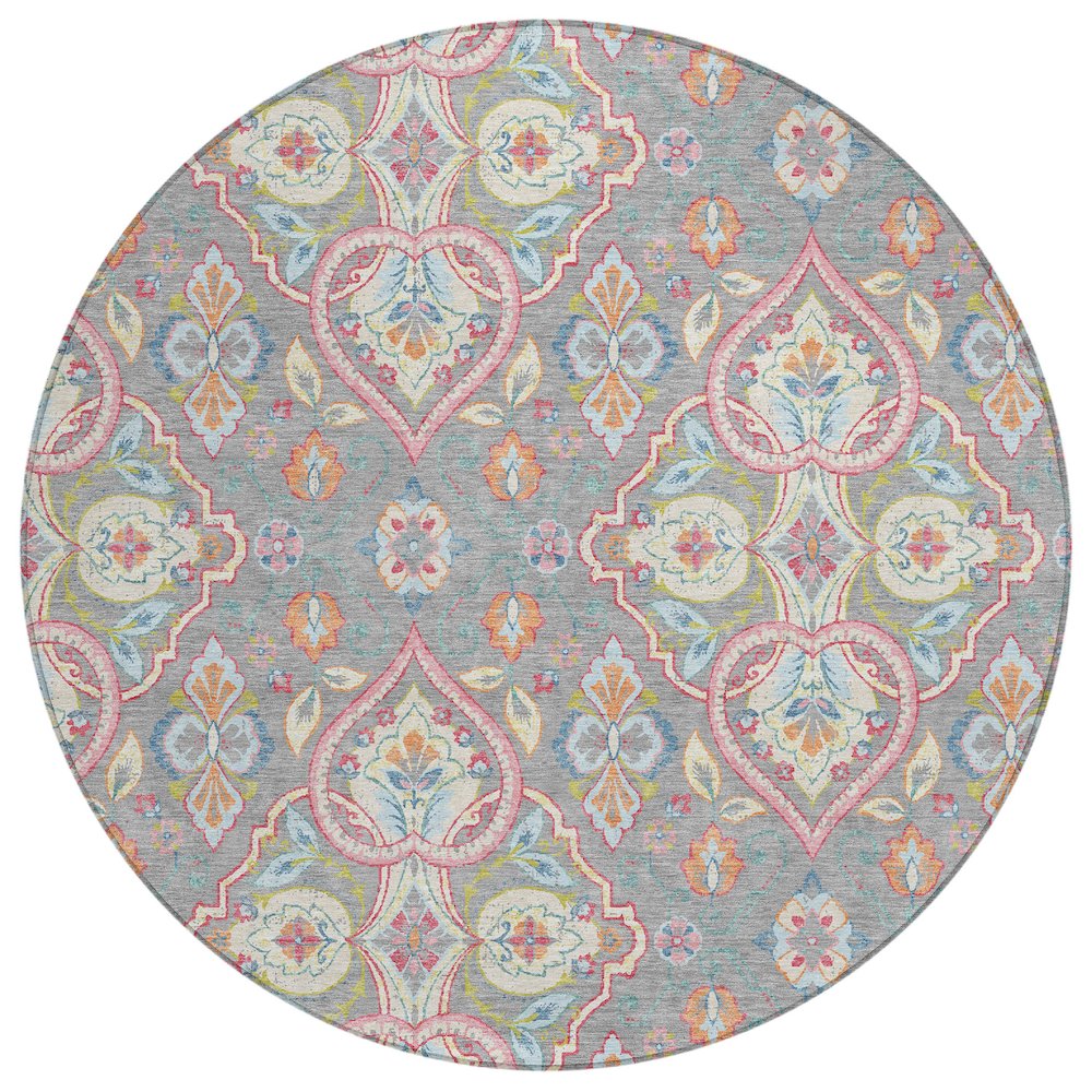 Machine Washable Indoor/Outdoor Chantille ACN2207 Gray 8 x 8 Round Rug