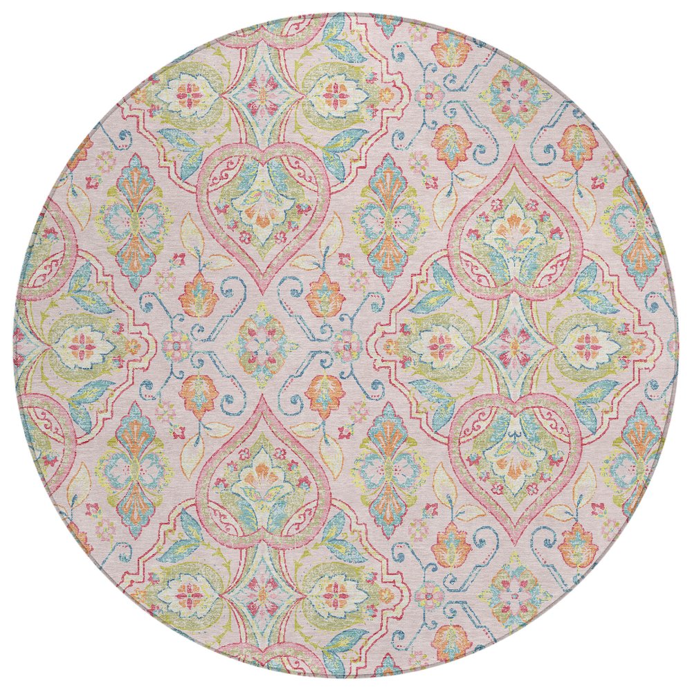 Machine Washable Indoor/Outdoor Chantille ACN2207 Pink 8 x 8 Round Rug