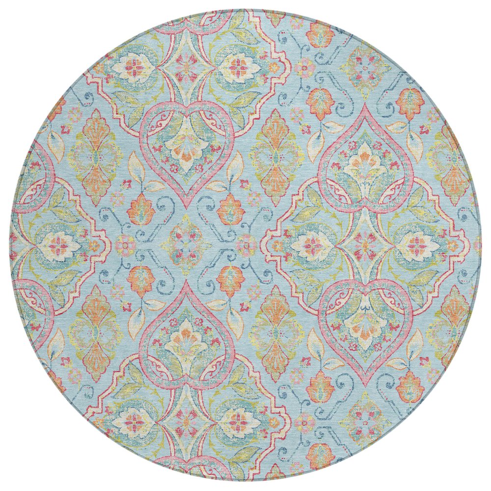 Machine Washable Indoor/Outdoor Chantille ACN2207 Sky 8 x 8 Round Rug