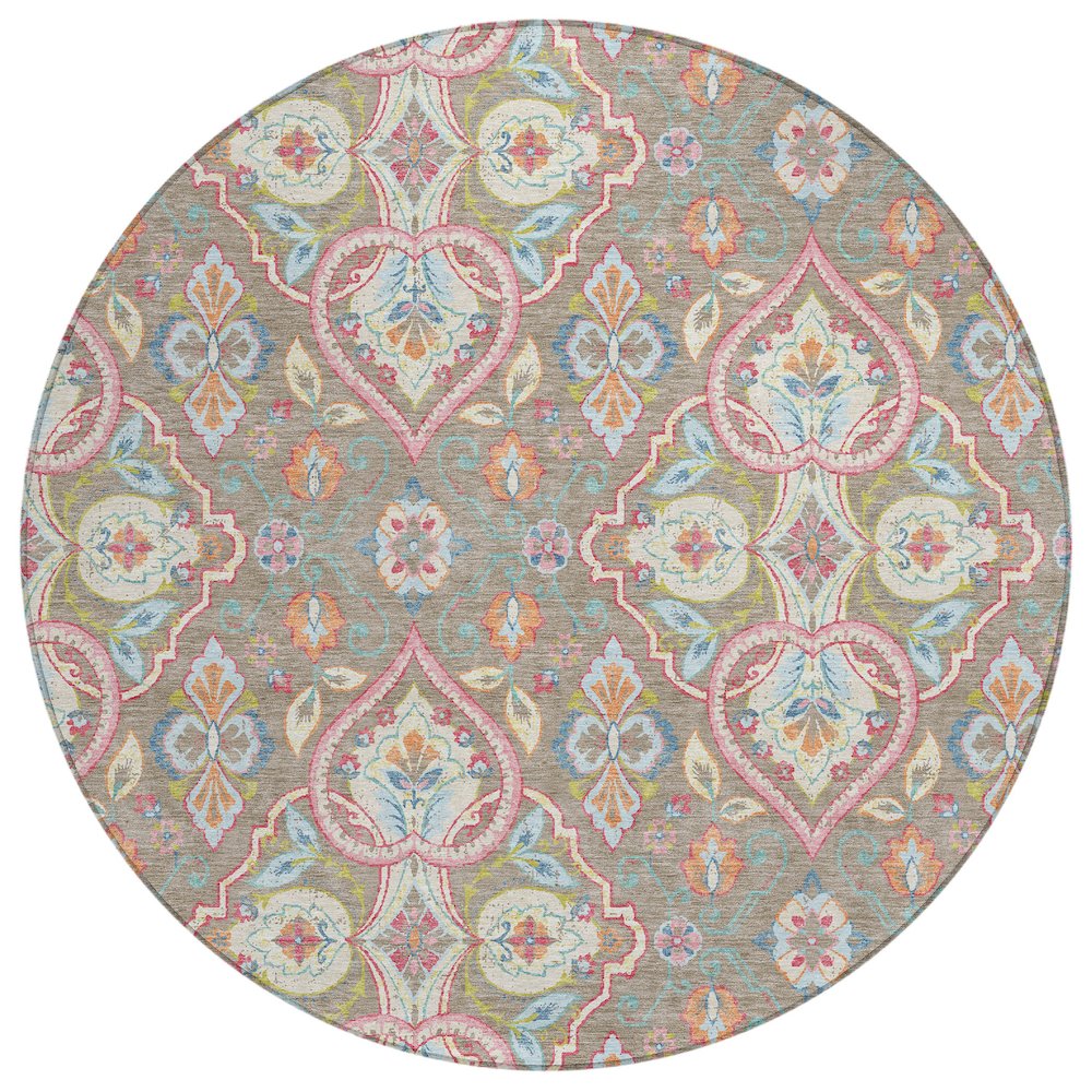 Machine Washable Indoor/Outdoor Chantille ACN2207 Taupe 8 x 8 Round Rug
