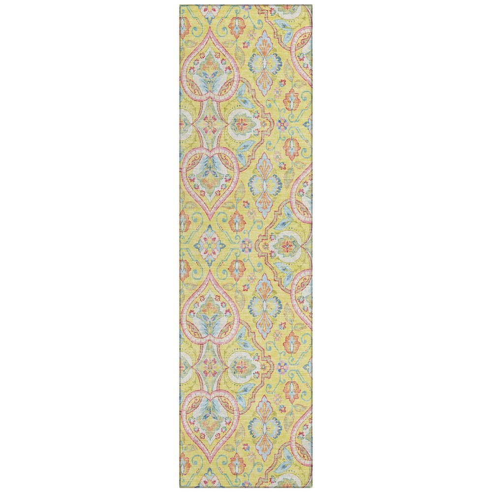 Machine Washable Indoor/Outdoor Chantille ACN2207 Yellow 23 x 76 Runner Rug