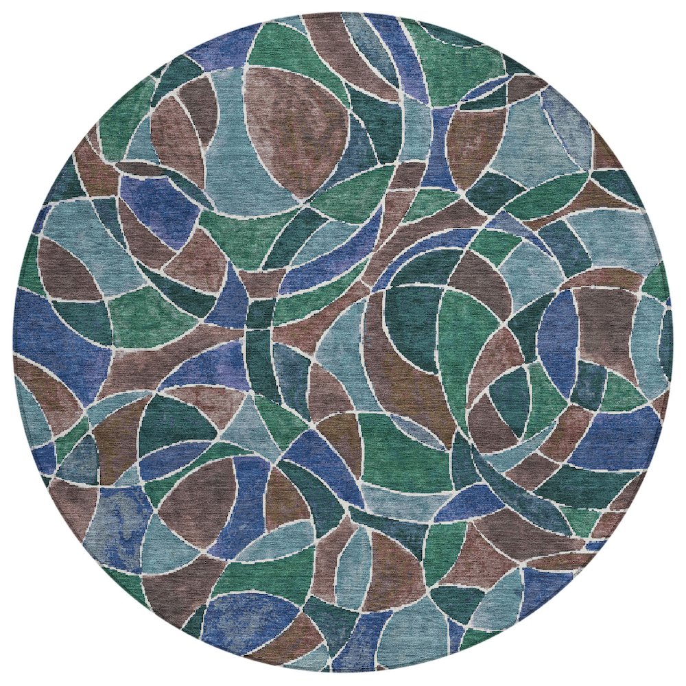 Machine Washable Indoor/Outdoor Chantille ACN2208 Blue 8 x 8 Round Rug