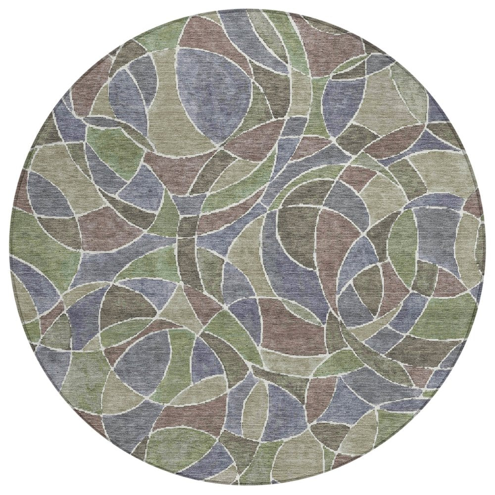 Machine Washable Indoor/Outdoor Chantille ACN2208 Green 8 x 8 Round Rug