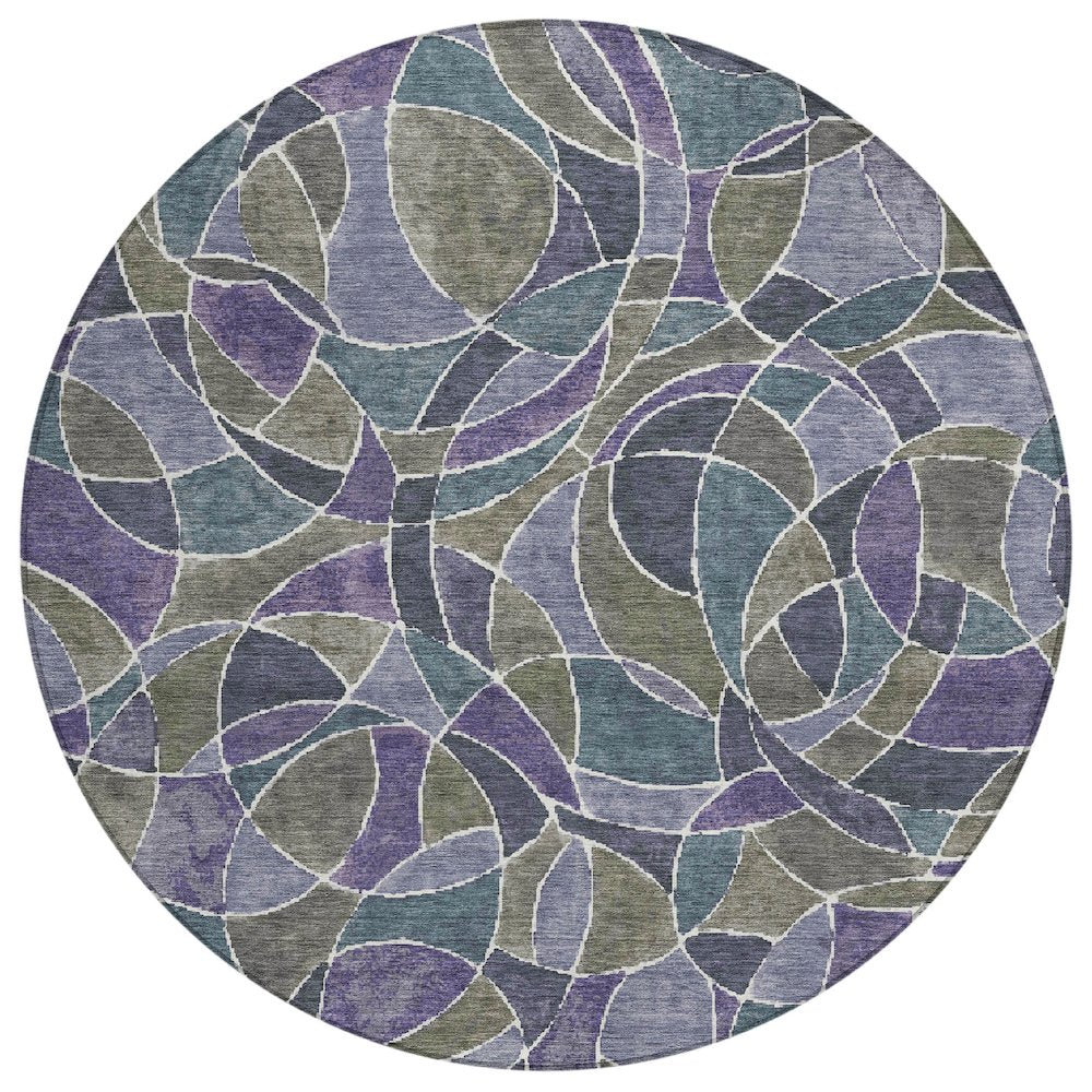 Machine Washable Indoor/Outdoor Chantille ACN2208 Purple 8 x 8 Round Rug