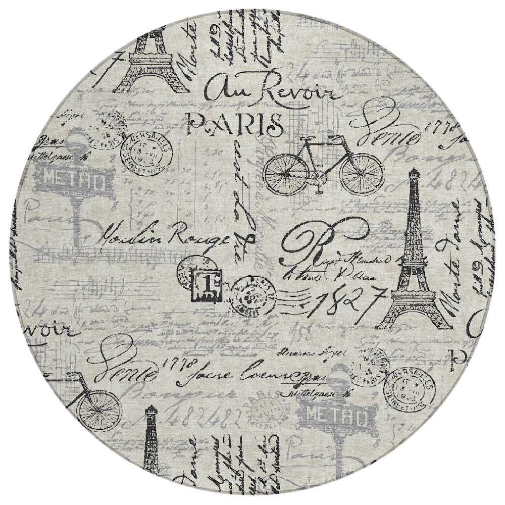 Machine Washable Indoor/Outdoor Chantille ACN2209 Beige 8 x 8 Round Rug