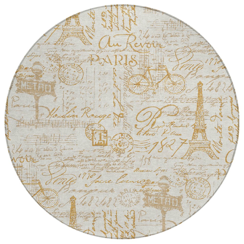 Machine Washable Indoor/Outdoor Chantille ACN2209 Gold 8 x 8 Round Rug