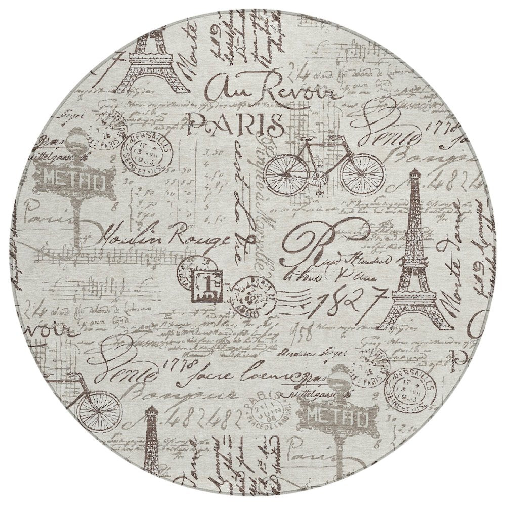 Machine Washable Indoor/Outdoor Chantille ACN2209 Linen 8 x 8 Round Rug