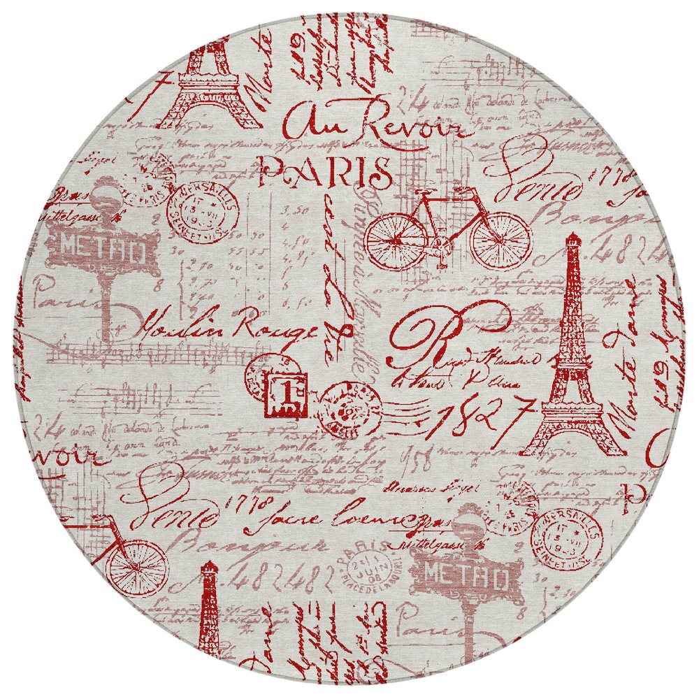 Machine Washable Indoor/Outdoor Chantille ACN2209 Red 8 x 8 Round Rug