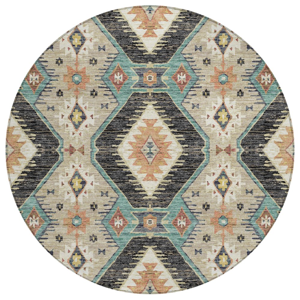 Machine Washable Indoor/Outdoor Chantille ACN2210 Black 8 x 8 Round Rug