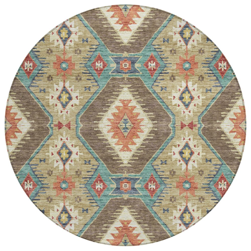 Machine Washable Indoor/Outdoor Chantille ACN2210 Khaki 8 x 8 Round Rug