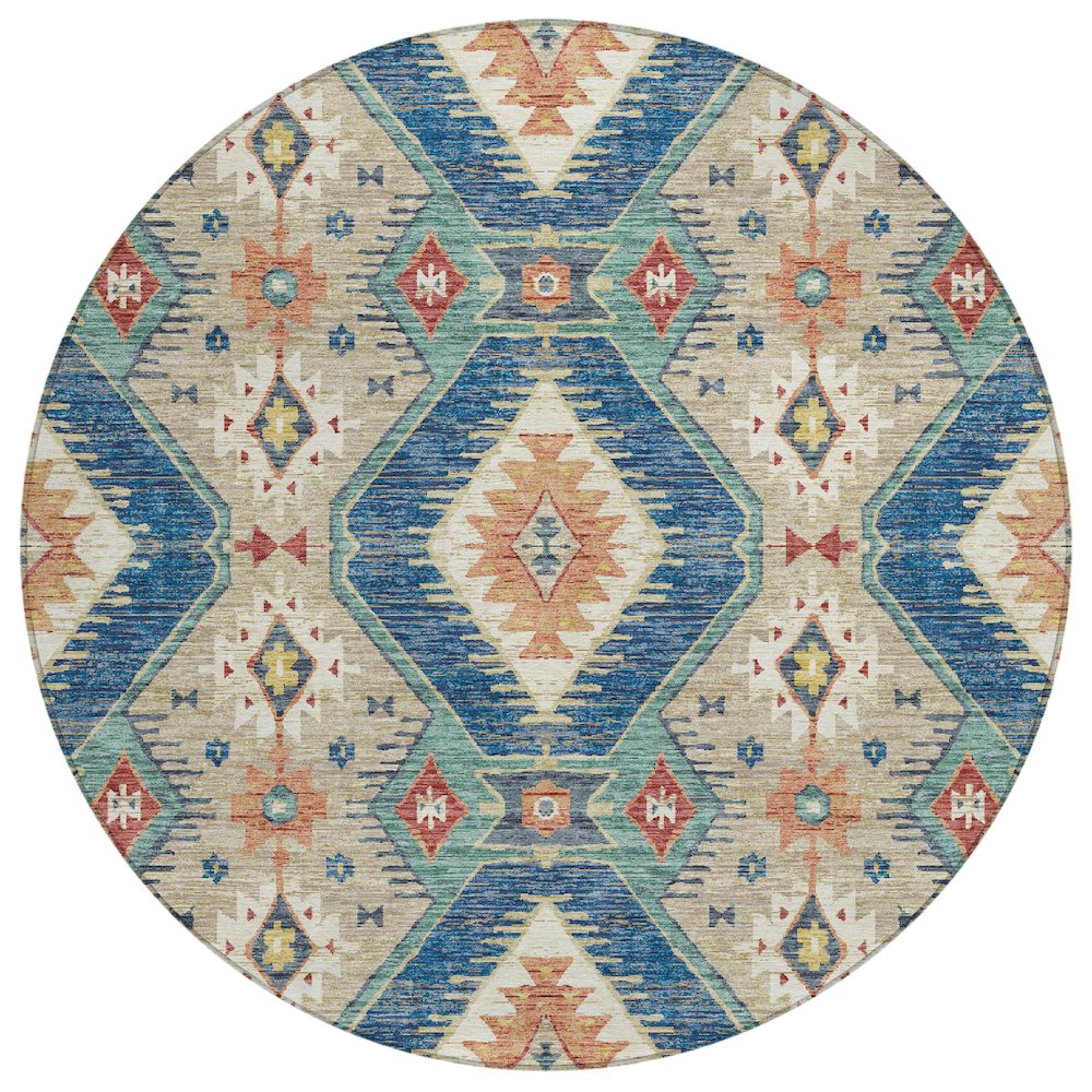 Machine Washable Indoor/Outdoor Chantille ACN2210 Navy 8 x 8 Round Rug
