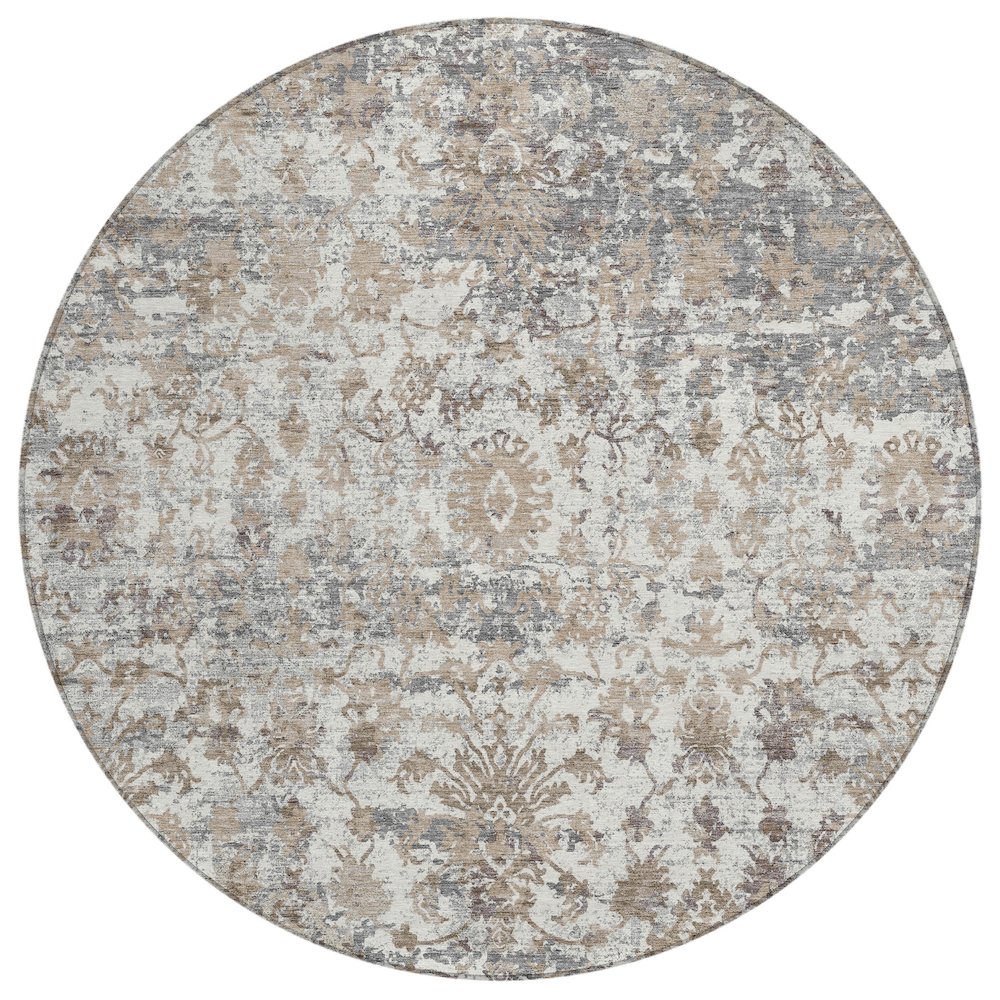 Machine Washable Indoor/Outdoor Chantille ACN2211 Taupe 8 x 8 Round Rug