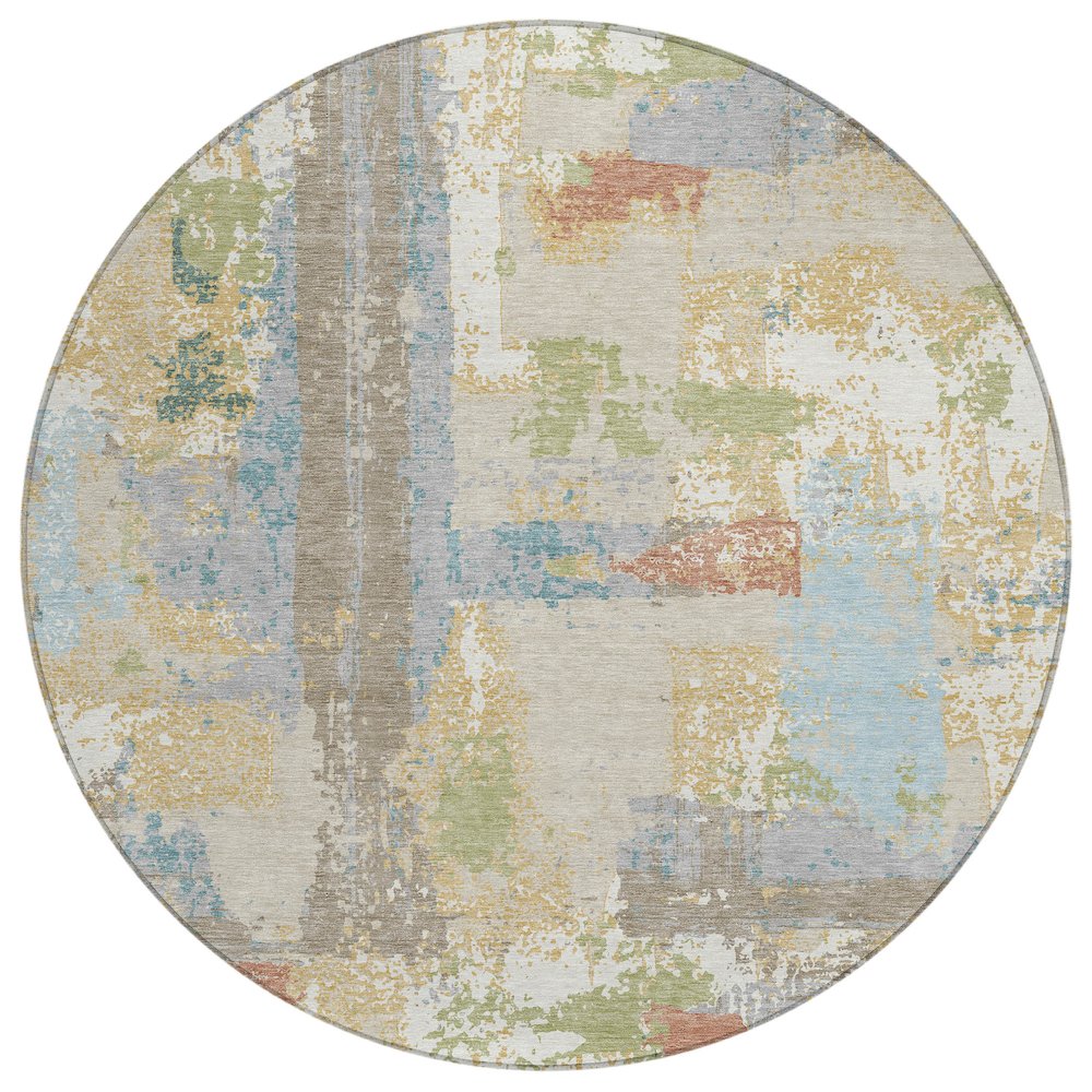 Machine Washable Indoor/Outdoor Chantille ACN2212 Beige 8 x 8 Round Rug