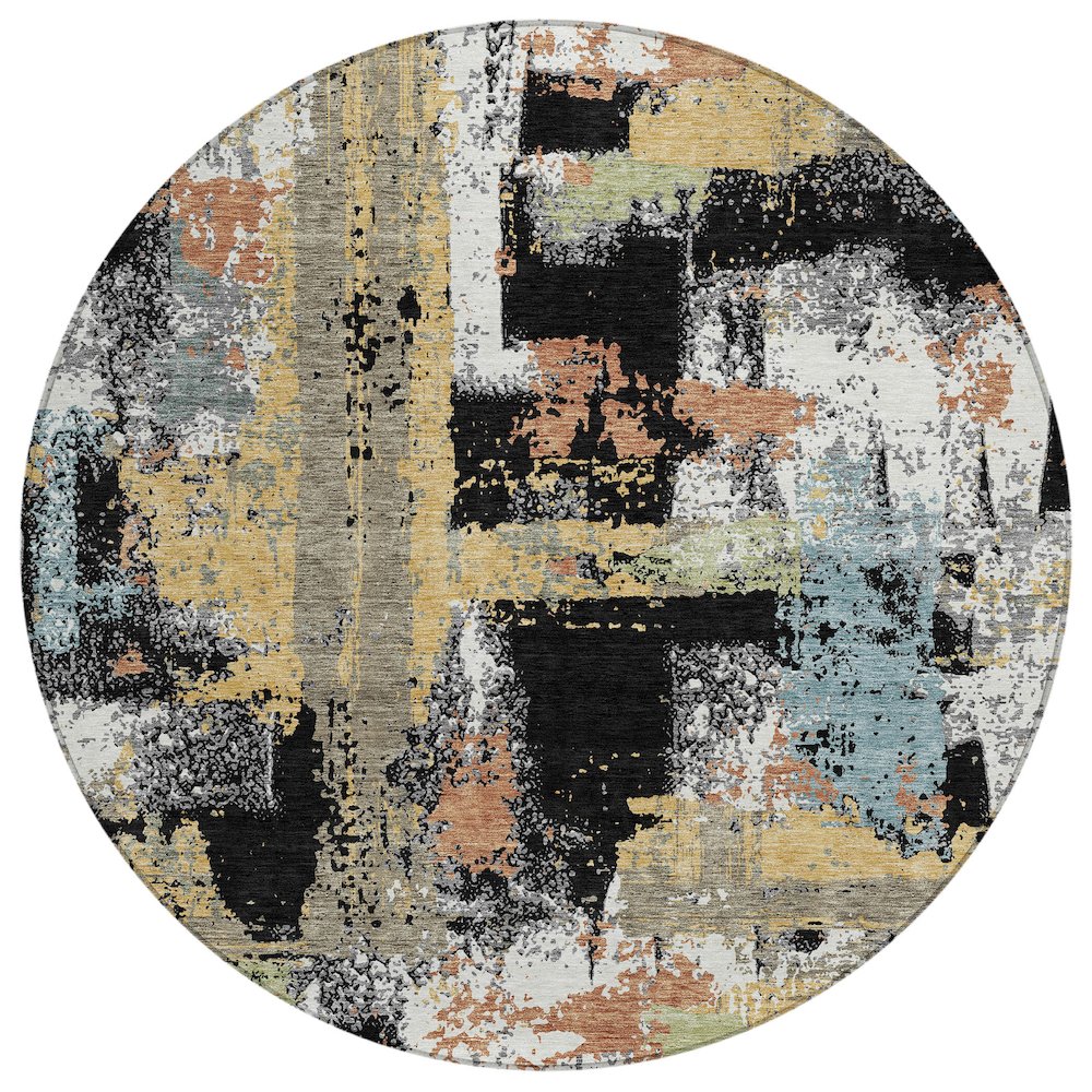 Machine Washable Indoor/Outdoor Chantille ACN2212 Black 8 x 8 Round Rug