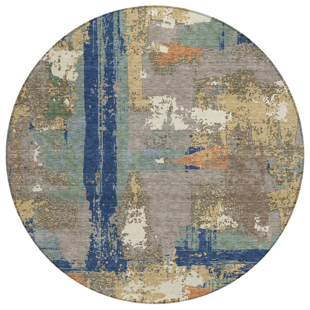 Machine Washable Indoor/Outdoor Chantille ACN2212 Taupe 8 x 8 Round Rug