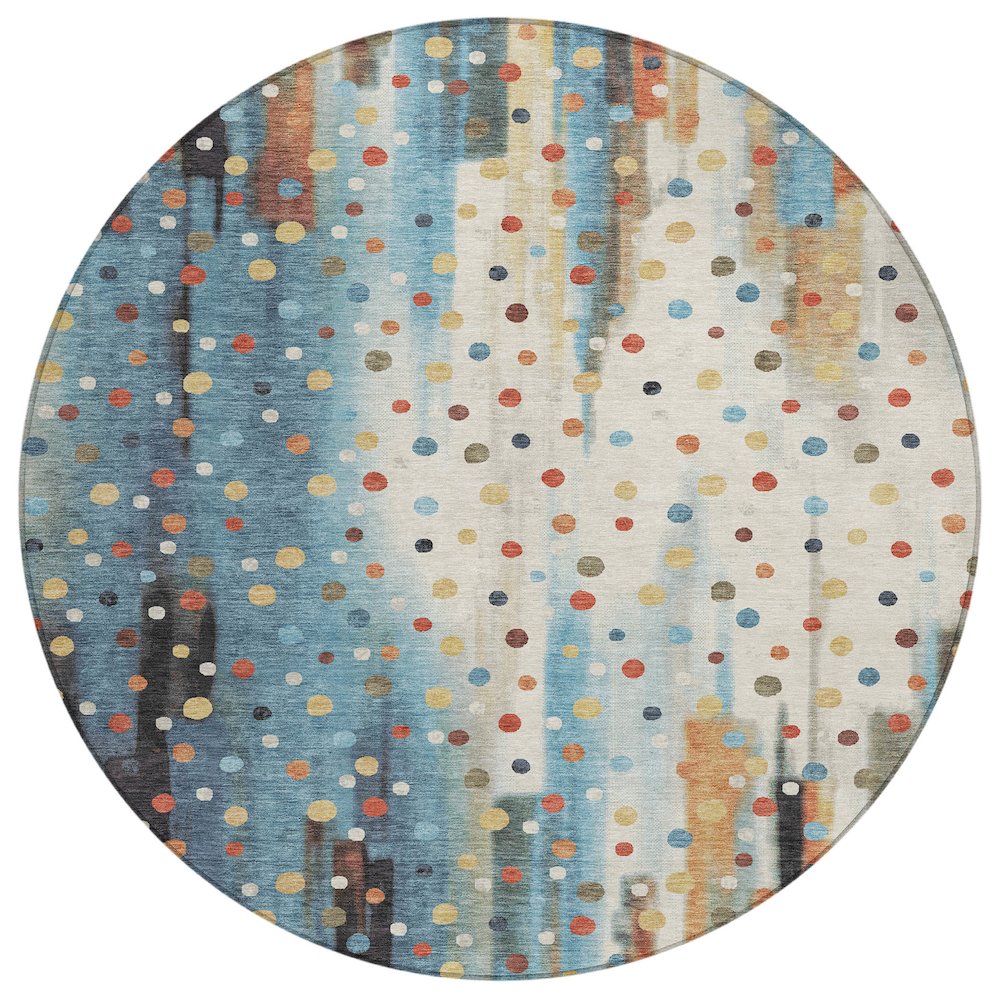 Machine Washable Indoor/Outdoor Chantille ACN2213 Teal 8 x 8 Round Rug