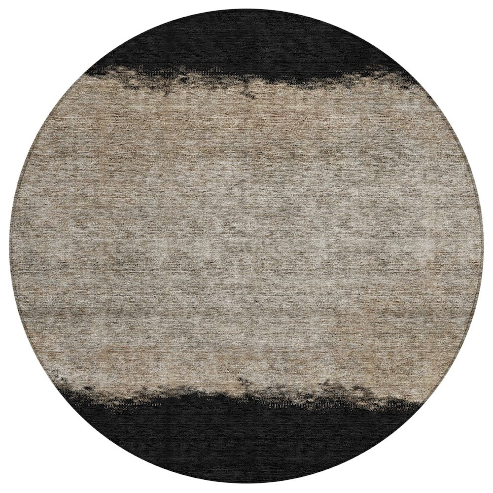 Machine Washable Indoor/Outdoor Chantille ACN2214 Black 8 x 8 Round Rug