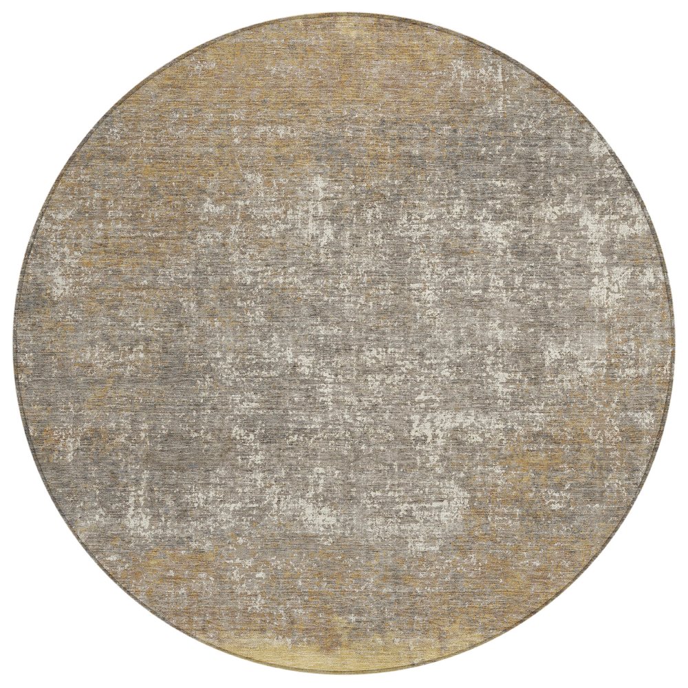 Machine Washable Indoor/Outdoor Chantille ACN2214 Gold 8 x 8 Round Rug