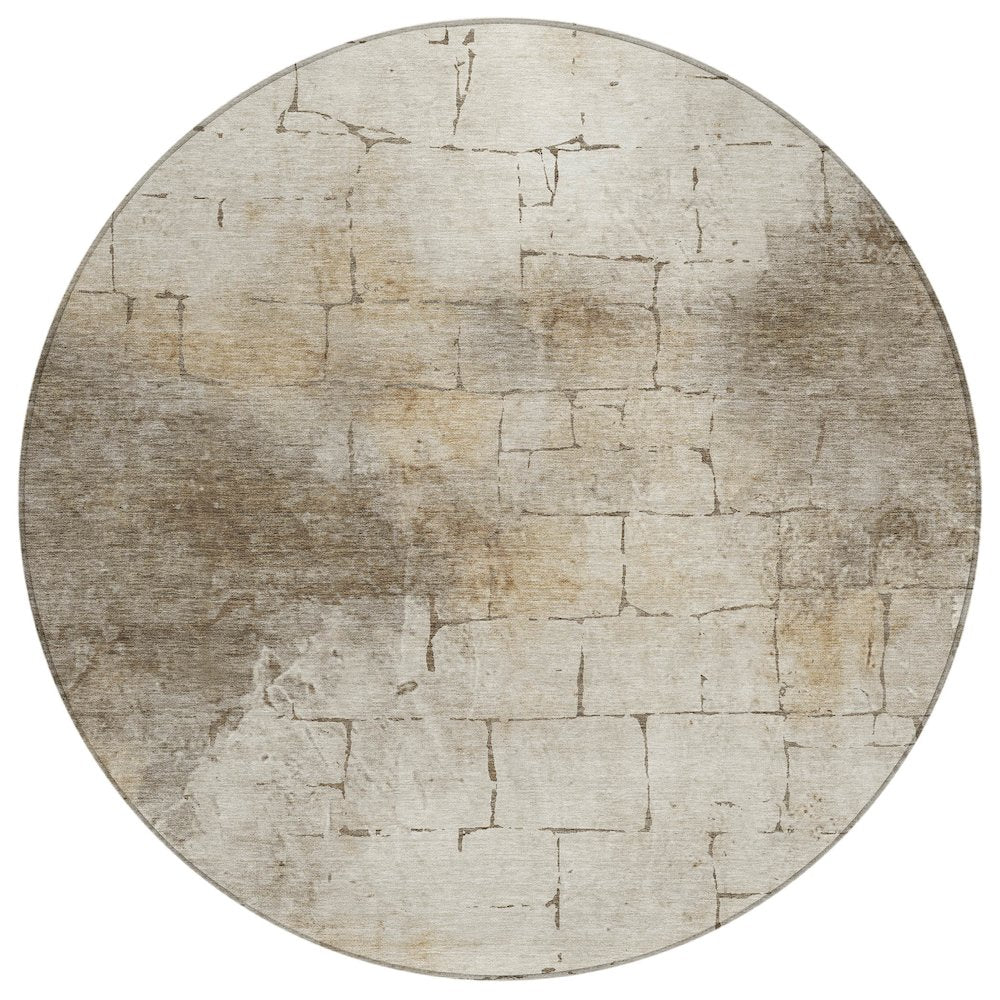 Machine Washable Indoor/Outdoor Chantille ACN2215 Beige 8 x 8 Round Rug