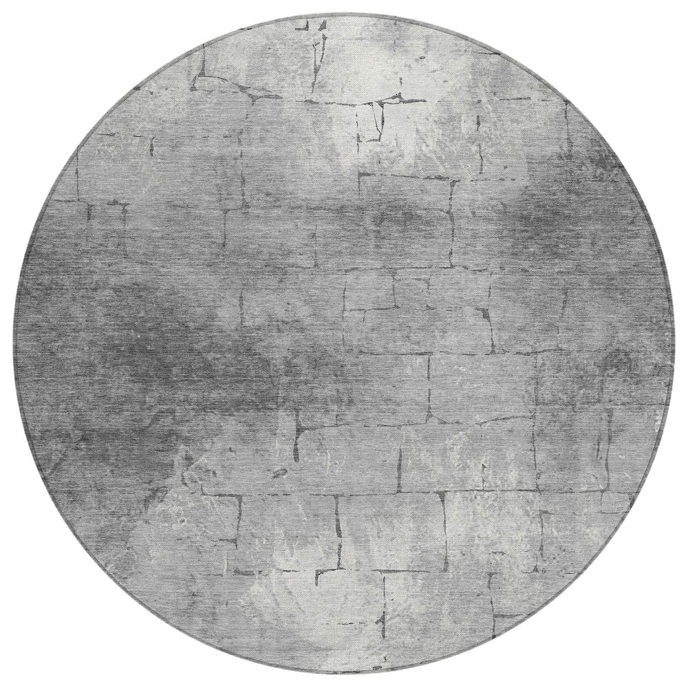 Machine Washable Indoor/Outdoor Chantille ACN2215 Gray 8 x 8 Round Rug