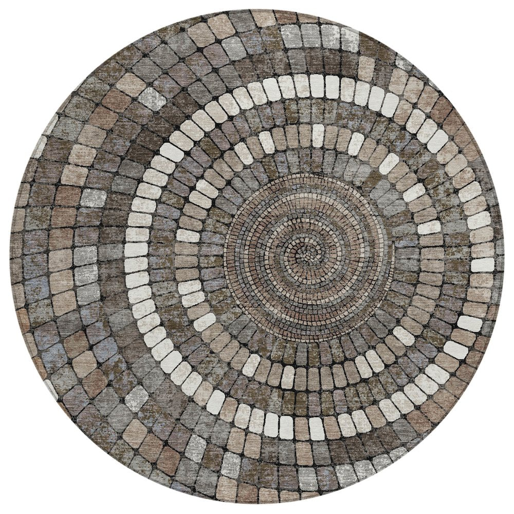 Machine Washable Indoor/Outdoor Chantille ACN2216 Brown 8 x 8 Round Rug