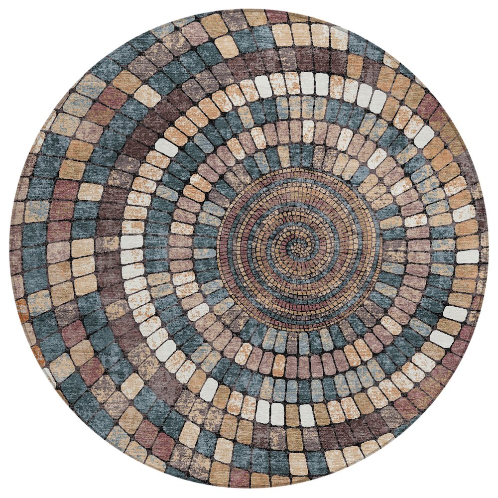 Machine Washable Indoor/Outdoor Chantille ACN2216 Copper 8 x 8 Round Rug