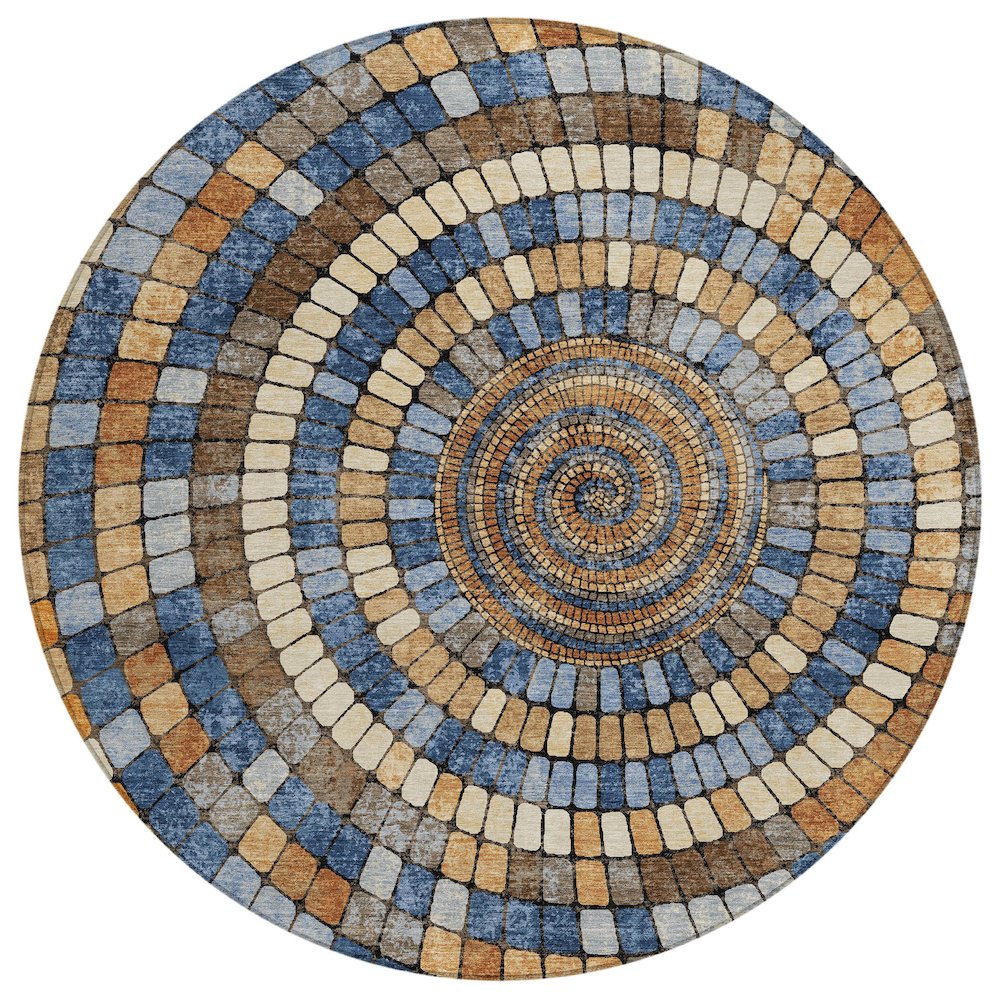 Machine Washable Indoor/Outdoor Chantille ACN2216 Denim 8 x 8 Round Rug
