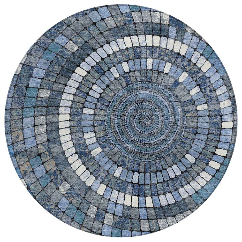 Machine Washable Indoor/Outdoor Chantille ACN2216 Navy 8 x 8 Round Rug