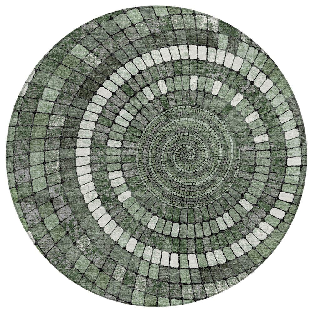 Machine Washable Indoor/Outdoor Chantille ACN2216 Sage 8 x 8 Round Rug