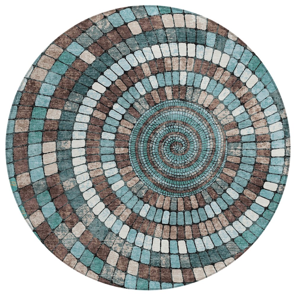Machine Washable Indoor/Outdoor Chantille ACN2216 Teal 8 x 8 Round Rug