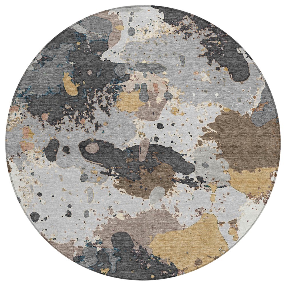 Machine Washable Indoor/Outdoor Chantille ACN2217 Gray 8 x 8 Round Rug