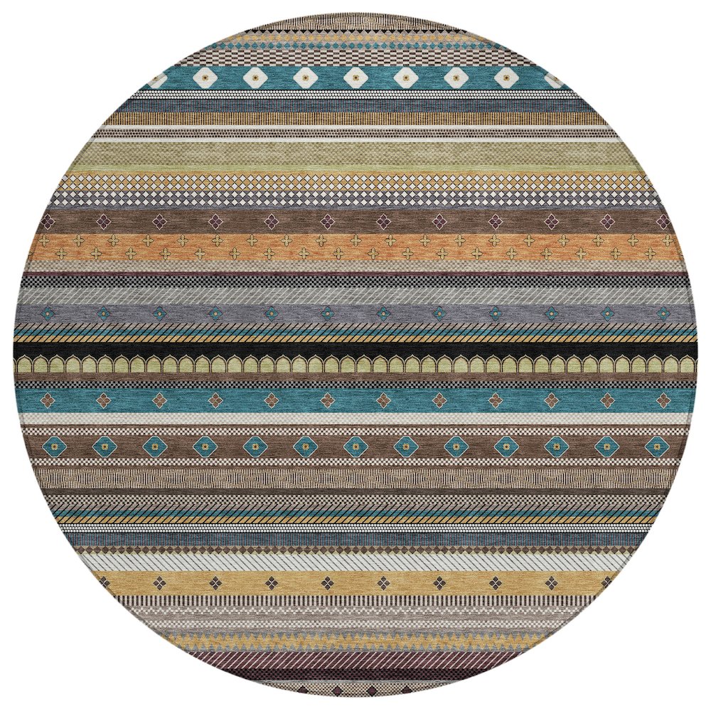 Machine Washable Indoor/Outdoor Chantille ACN2218 Brown 8 x 8 Round Rug