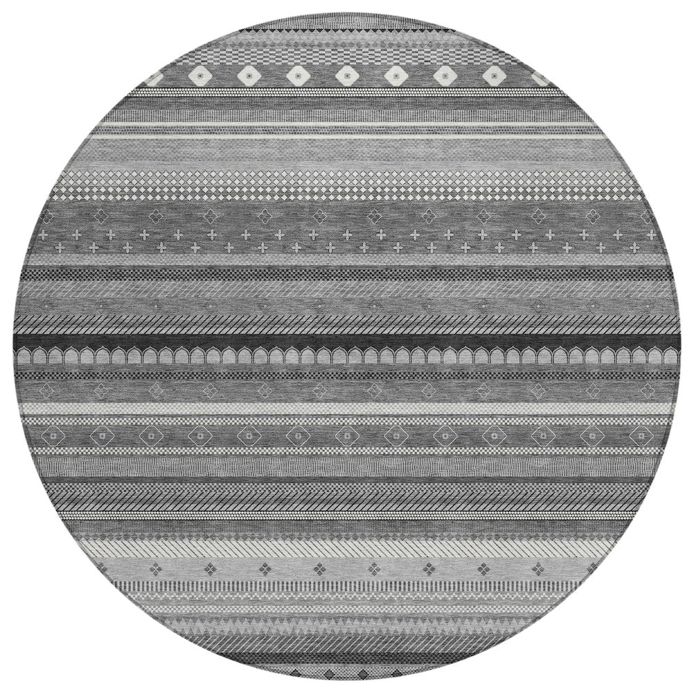Machine Washable Indoor/Outdoor Chantille ACN2218 Gray 8 x 8 Round Rug