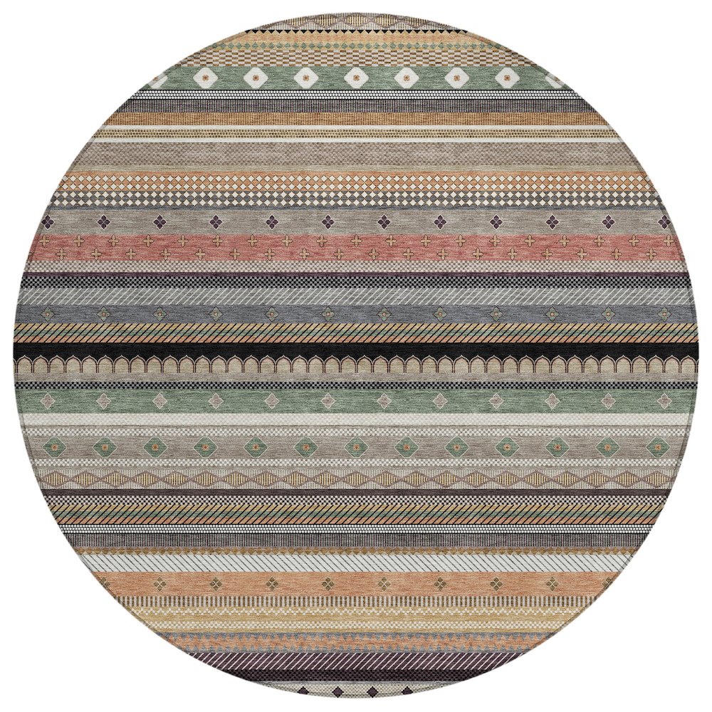 Machine Washable Indoor/Outdoor Chantille ACN2218 Khaki 8 x 8 Round Rug