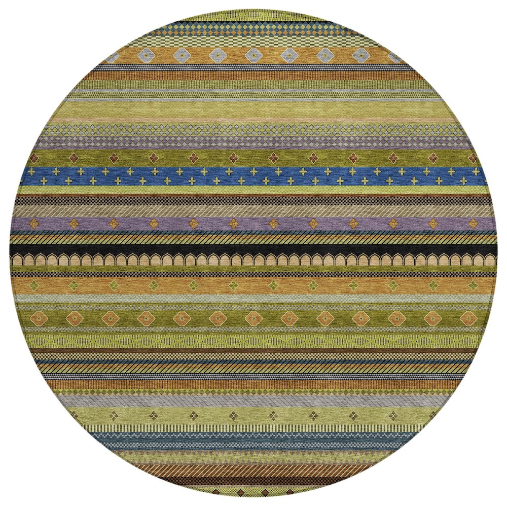 Machine Washable Indoor/Outdoor Chantille ACN2218 Olive 8 x 8 Round Rug