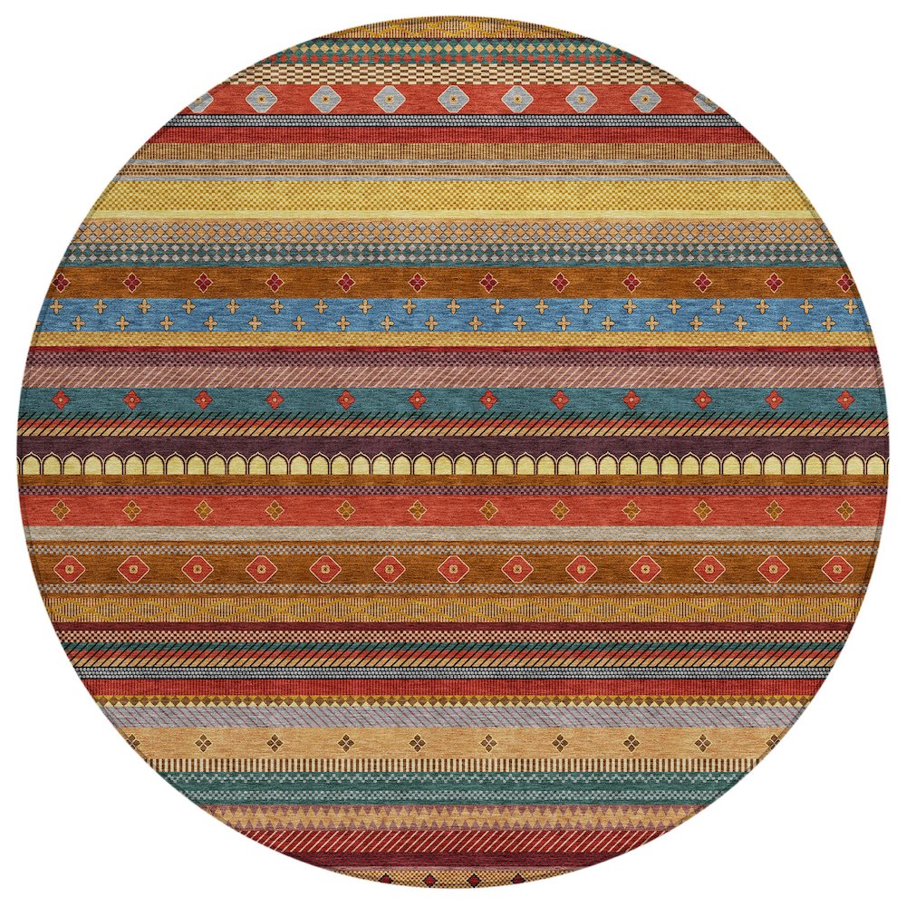 Machine Washable Indoor/Outdoor Chantille ACN2218 Paprika 8 x 8 Round Rug