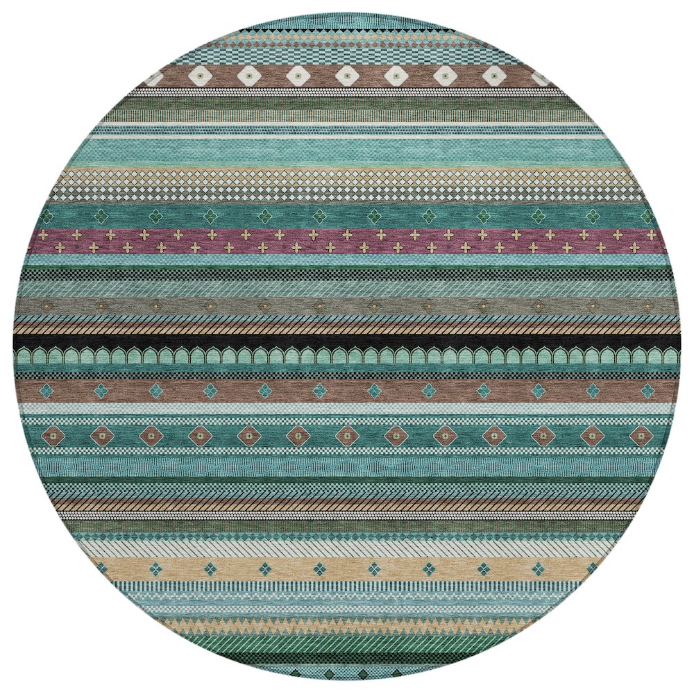 Machine Washable Indoor/Outdoor Chantille ACN2218 Teal 8 x 8 Round Rug